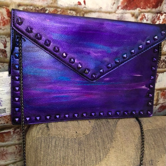 Mersi Vera Metallic Multi Color Studded Envelope Vegan Leather Crossbody Bag - Picture 2 of 16